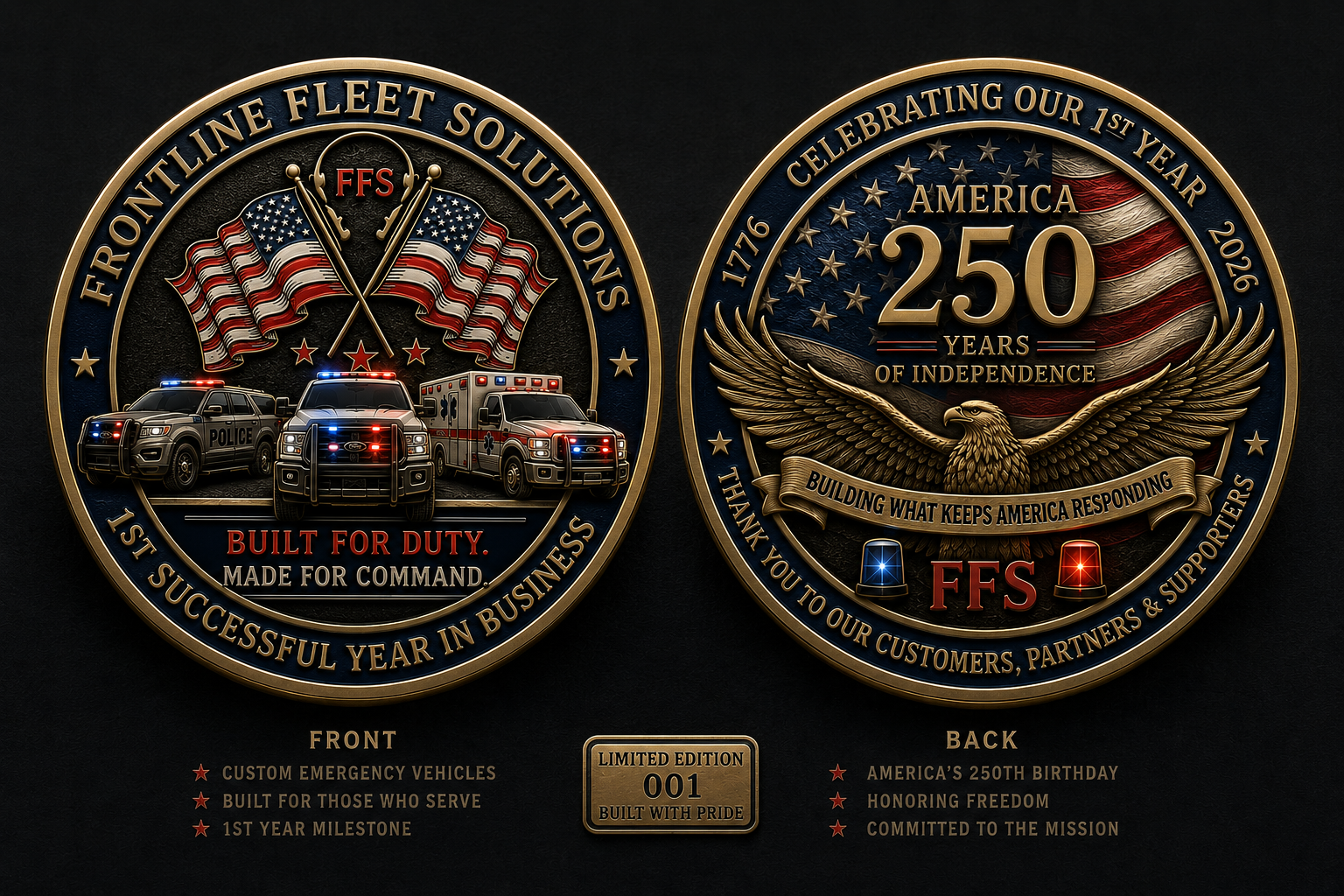 FFS 1st Year commemorative challenge coin — front and back